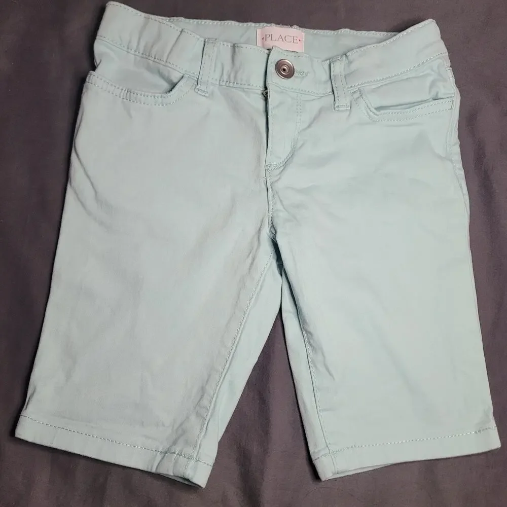 The Children's Place Girls Light Aqua Bermuda Shorts Size 6 Stretch Cotton